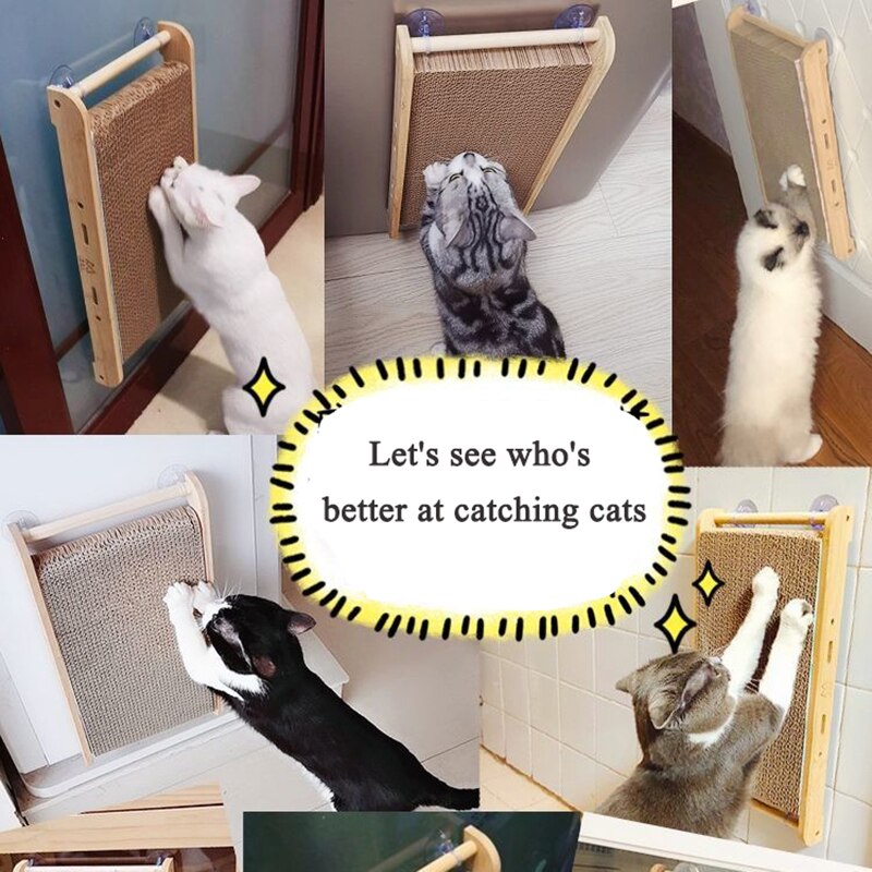 Upright Cat Scratcher Board Pad Bed Wood Corrugated Cat Scraper Training Suction Climbing Scraper For Cat Claw Pet Toys For Cats