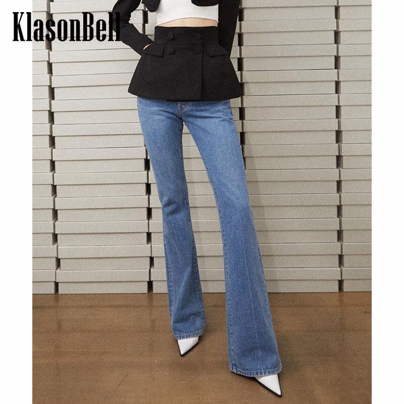 KlasonBell – Jeans délavés Vintage pour femmes, étiquette délavée, lettre évasée, 3.29