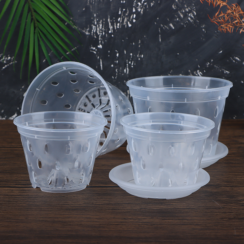 1Pc Bloempot Tuinplanter Drainagepotten Met Gaten Transparante Orchideeënmanden Plastic Ademende Bloempotten Accessoires