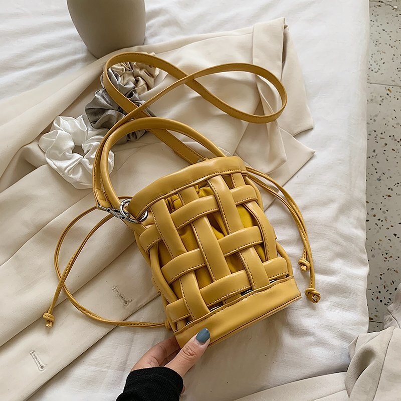 Bolsa de ombro de couro pu feminina, sacola de trespassar para mulheres, cor sólida, bolsa de ombro, de corpo inteiro, 2020: Amarelo