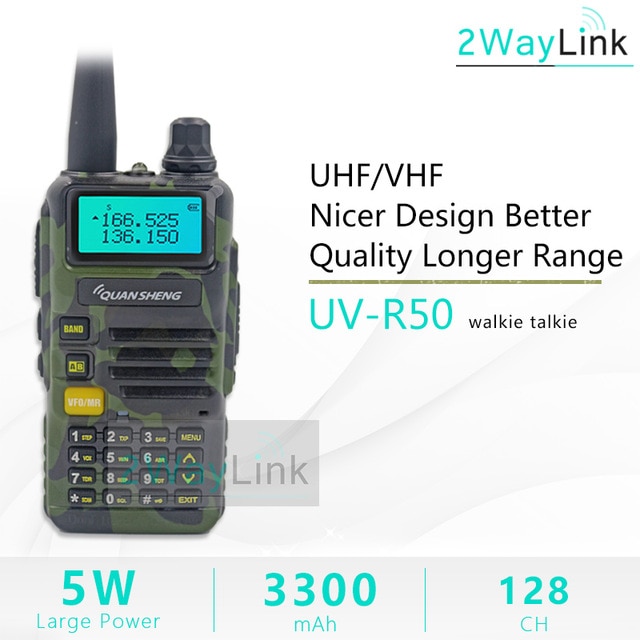 Iluminación led en UV-R50 TG-UV2 Walkie Talkie UV-R50-2 UHF, VHF 5W Radio de dos 3300mAh portátil de iluminación led en UV-R50 (-1) Radio TG-UV50R: Camo