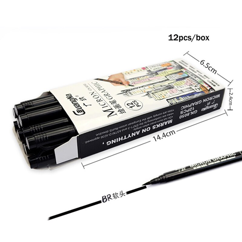 Guangna Tekening &amp; Micron Grafische Naald Pen Set Haak Lijn Schets Manga Archival Handtekening Pen Kunst Levert Briefpapier: BR-12pcs