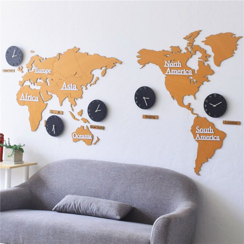 Relojes de pared con Mapa Mundial grande, Relojes de pared con moderno, reloj acrílico Ultra silencioso, con brillo Digital en la oscuridad,