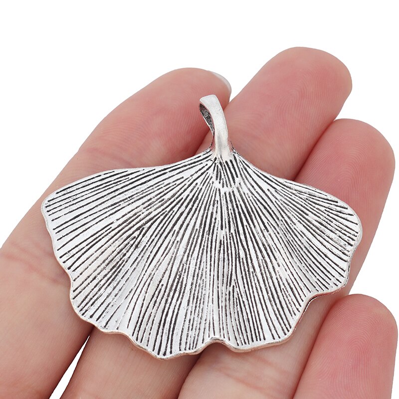 3 X Tibetaans Zilveren Metalen Grote Plant Ginkgo Biloba Leaf Bedels Hangers Voor Kettingen Sieraden Maken Bevindingen 53x46mm