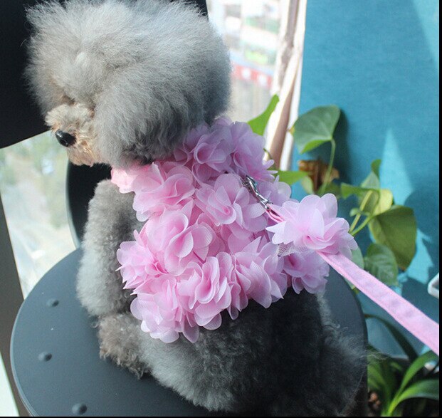 Roze 3D Stereo Bloemen Hond Harness Leuke Lente Zomer Hond Harnas Puppy Hond Accessoires Halsband Voor Kleine Honden Roze doek