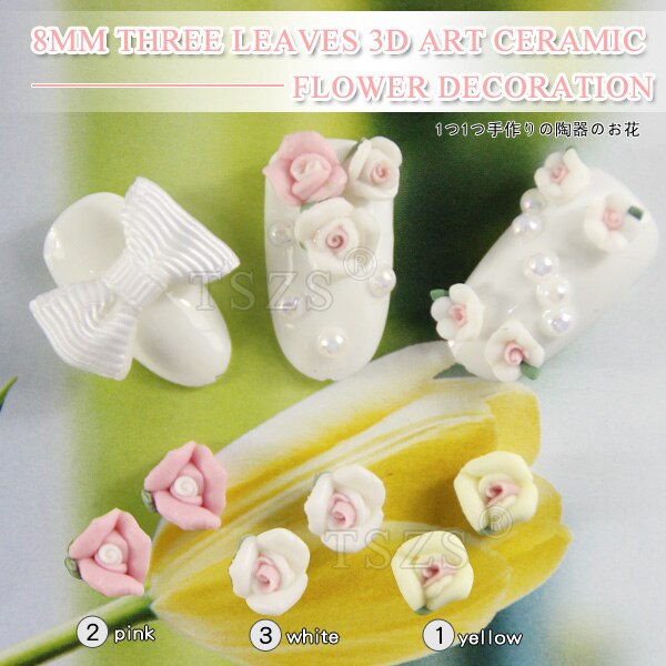 50 Stks/partij 8Mm Mooie 3D Keramische Rose Flower Nail Art Tips Sticker Plakboek Nail Art Decoraties Voor Nagels Manicure