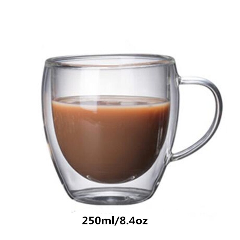 Double Wall Insulated Glasses Espresso Coffee Mug 80/250/350/450 ML Heat-Resistant Transparent Tea Milk Glass Cup Mugs Drinkware: 250 ml with handle