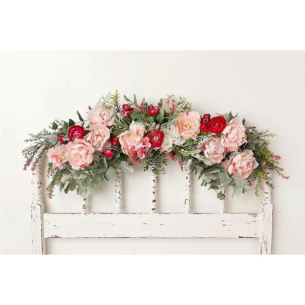 Fleur blanc mur photographie toile de fond tête de lit noël -né Portrait arrière-plan fleurs famille fête vidéo Photocall: 150x100cm  Polyester