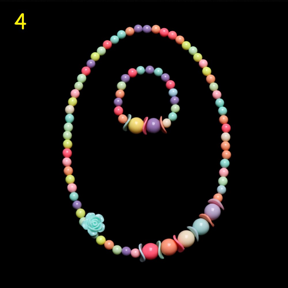 1 Set Prinses Meisje Ketting + Armband Kralen Speelgoed Vlinders Bloemen Baby Handgemaakte Ketting Kinderen Verjaardag Accessoires: 04