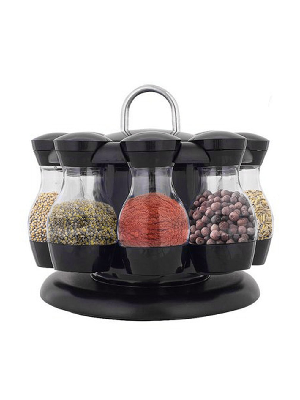 8 Jar Rotating Spice Rack Carousel Kitchen Storage Holder Condiments Container Kitchen Seasoning Bottle Set