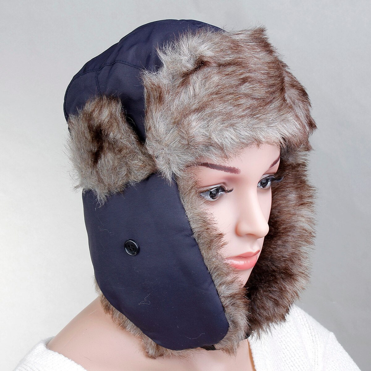 1PC White Waterproof Polyester Lei Feng Cap Earguard Hat For Men Women Winter Outdoor Accessories 36x36cm: avy blue