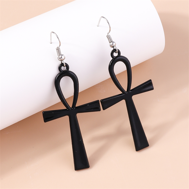 Nuevos pendientes colgantes de Cruz negra para mujer, pendientes de gancho colgantes de Cruz de Metal gótico, accesorios de joyería de para niñas: Deep Purple