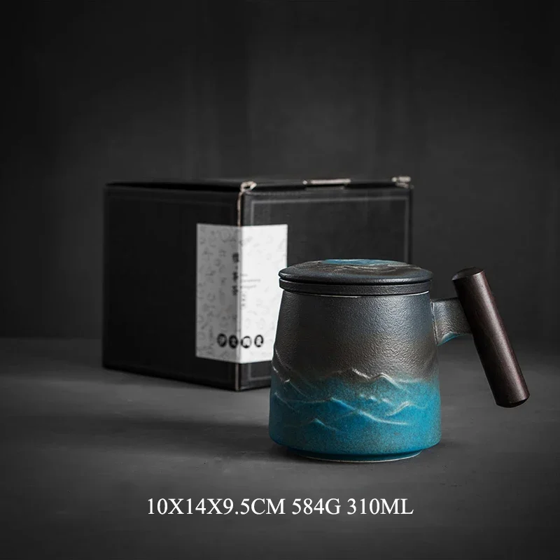 Keramisk retro kaffekopp kontor vannkopp filter tekopp med deksel kopper og krus trehåndtak caneca bursdagsboks  cm061: C