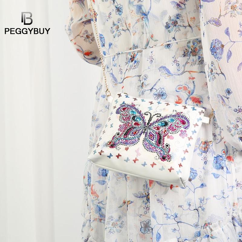 5d diy especial em forma de pintura diamante couro do plutônio crossbody sacos de embreagem corrente diy artesanato bordado flor pavão carteira