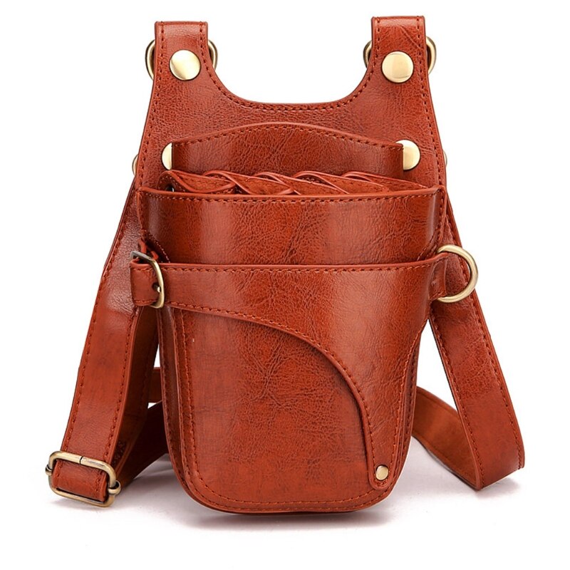 Draagbare Pu Lederen Schaar Tas Met Riem Haar Stylist Pocket Kappers Tool Pouch Voor Kappers: brown