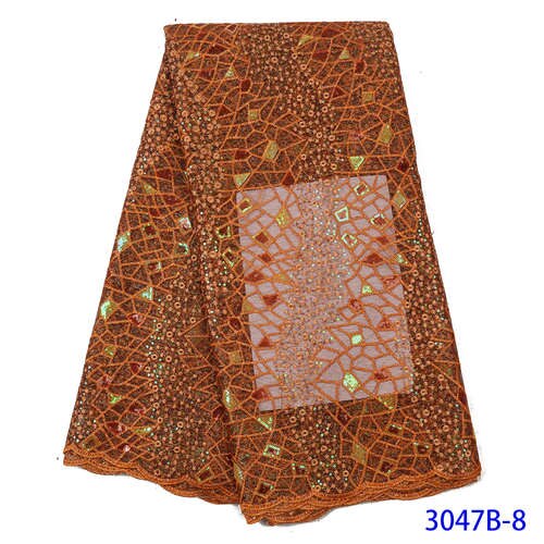 Green African Lace Fabrics Organza Lace Nigerian Tulle Lace Fabric French Net with Sequins KS3047B: Picture 8