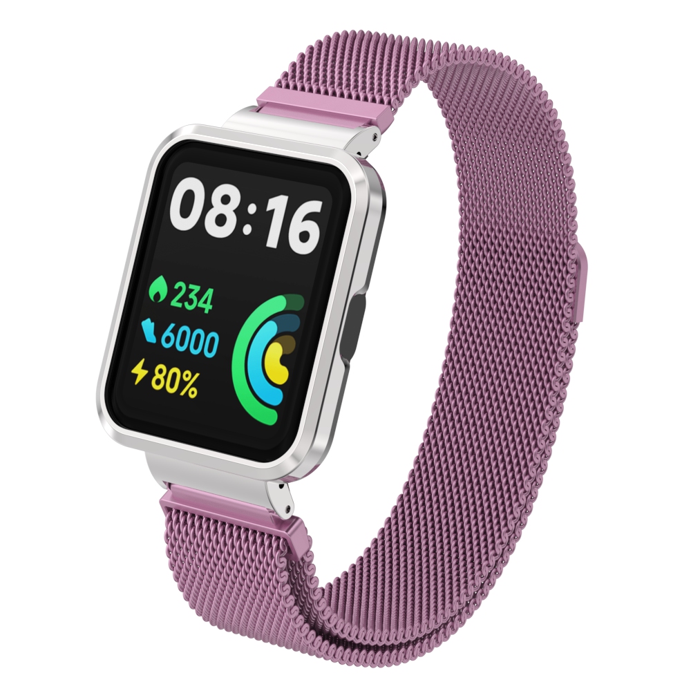 Milanese Band Voor Xiaomi Mi Watch Lite Smart Watch Metalen Frame Beschermer Case Armband Horlogeband Voor Redmi Watch 2 Lite Correa: Roze / 15Mm