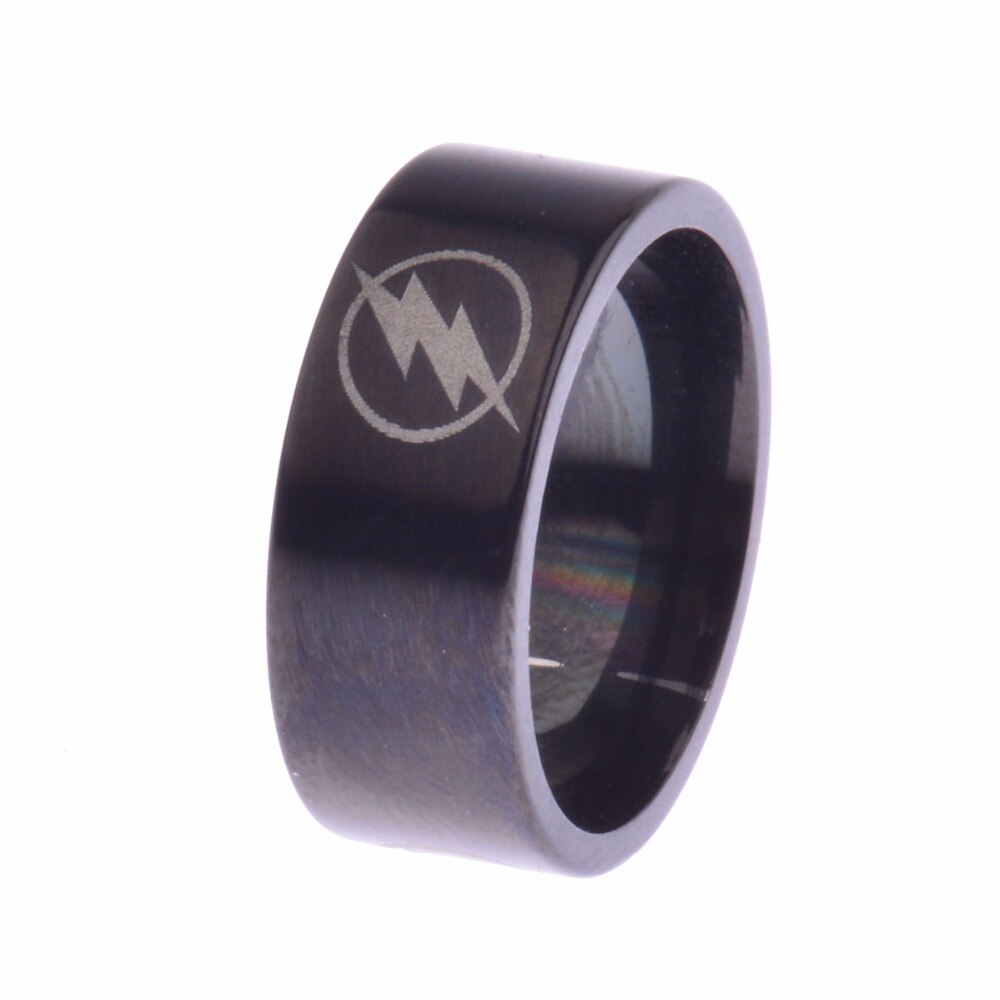 Mode Titanium Jongens Mannen Zwart De Flash Symbool Rvs Gepolijst Ring Cocktail Bruiloft Sieraden