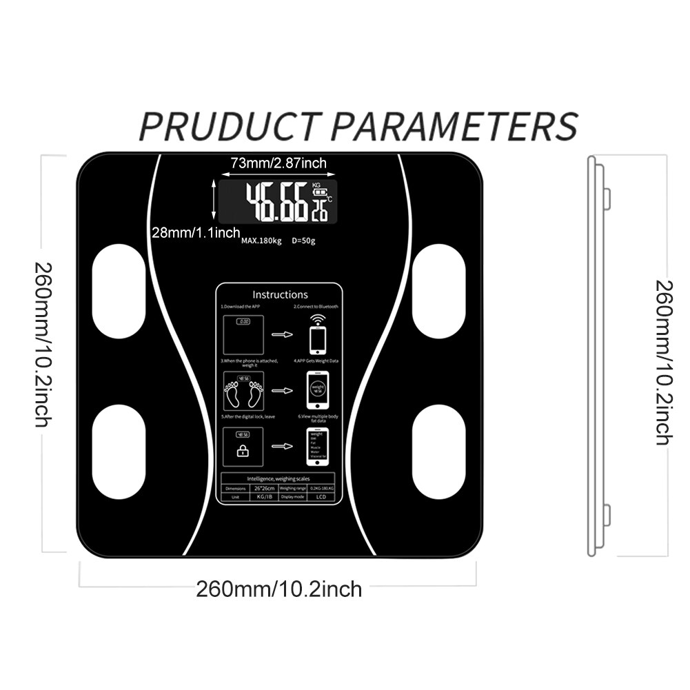 Fitness casa móvil de grasa corporal inteligente báscula peso Bluetooth pantalla LCD Digital con App Analizador de composición baño precisa
