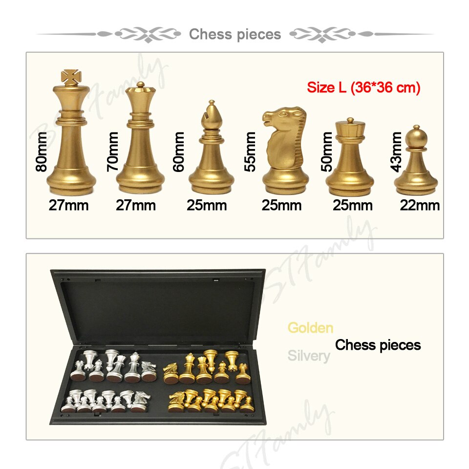 BSTFAMLY Plastic Chess Set Golden Chessman International Compitition Chess Folding Checkerboard Magnetic Chess Pieces I39