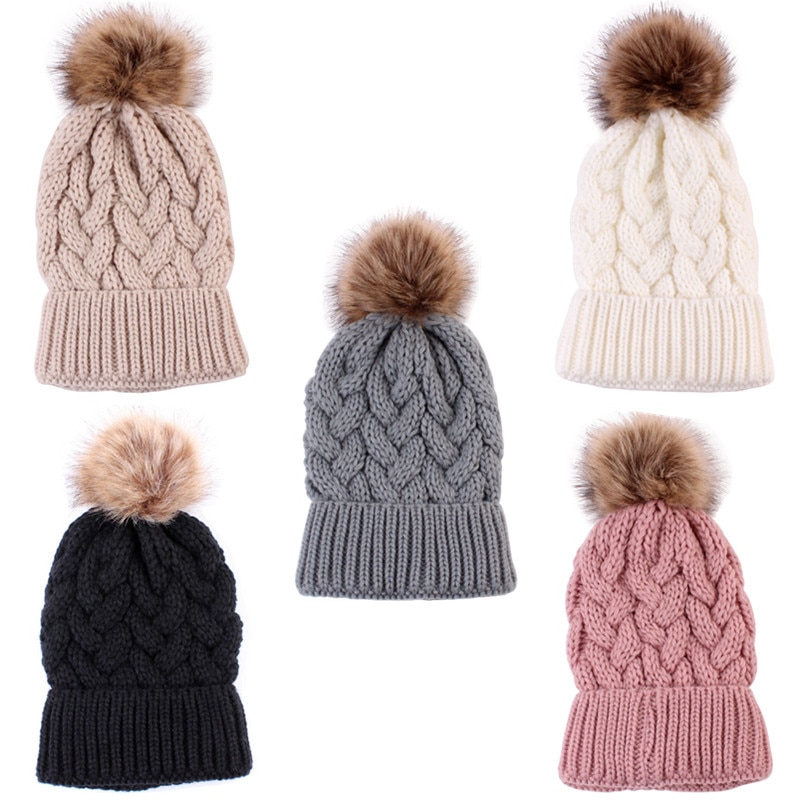 Cute Kids Girls Hats Mother Daughter Warm Knitted Hat Family Matching Children Hats And Caps Winter Newborn Baby Hat Beanie Caps