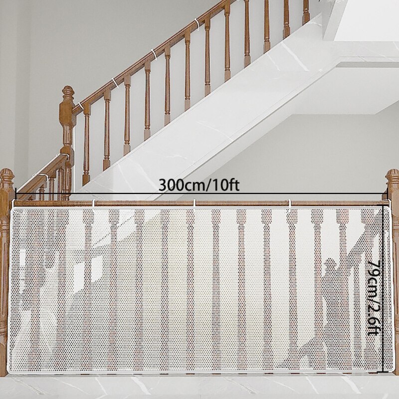 28EC Banister Guard White Mesh Baby Safety Stairs Thicken Rail Net Child Proofing Balcony Staiway Railing Protective Net 10ft x