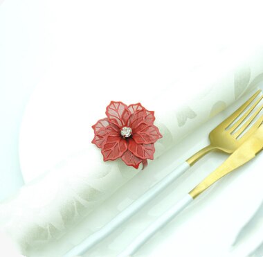Anillos para servilletas con forma de flor para boda, banquete, cena, , cumpleaños, familia, mesa de reuniones, decoración, soporte para servilletas, 12 Uds.: Red