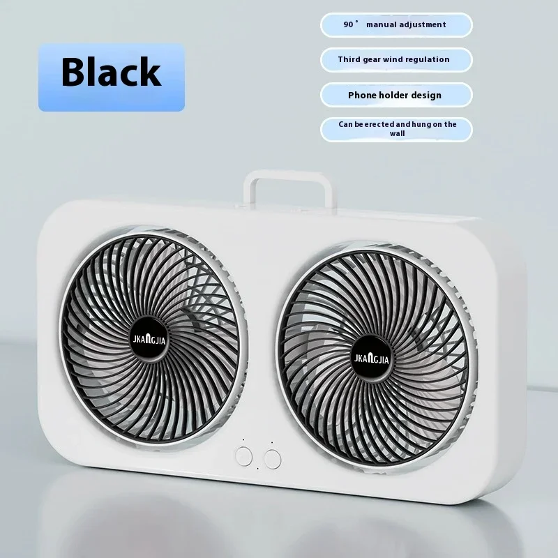Dual Head bureauventilator met USB-opladen Draagbare wandgemonteerde stille koelventilator 3 snelheden instelbaar voor slaapzaal thuiskantoor: Clear