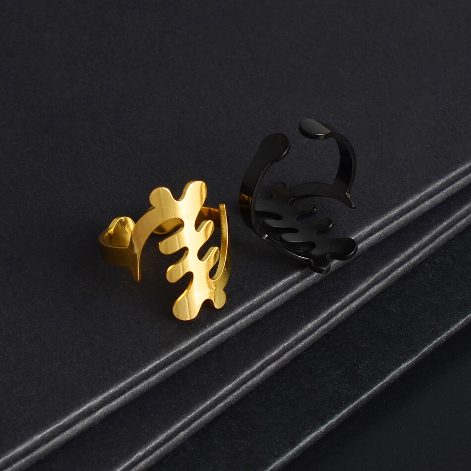 Anniyo African Symbol Ring Stainless Steel Metal Finger Rings Gye Nyame Ethnic Jewelry African Cultural Wedding Bands #249221
