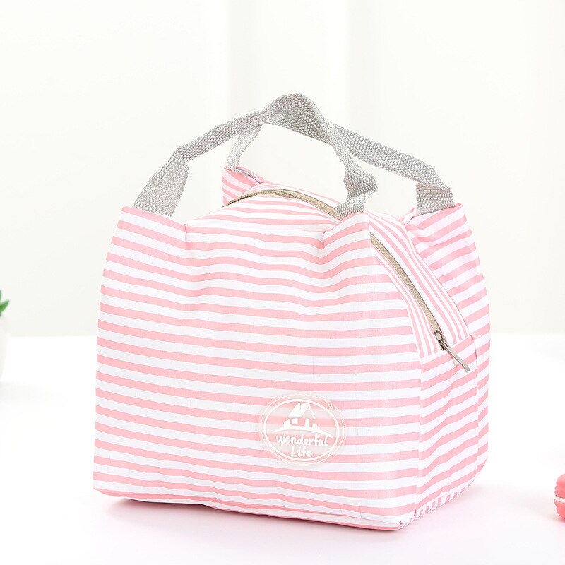 2021 nuovi sacchetti pranzo portatili isolati dispositivo di raffreddamento impermeabile trasportare Tote borsa di stoccaggio a strisce Casual donna ragazza confezioni Casual vendita calda: Pink2