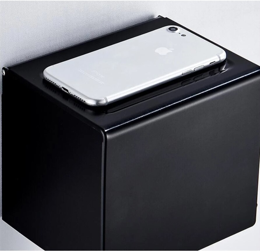 Wall Mounted wall install Bathroom Roll Paper Box paper holder space aluminum Toilet Paper Holder black