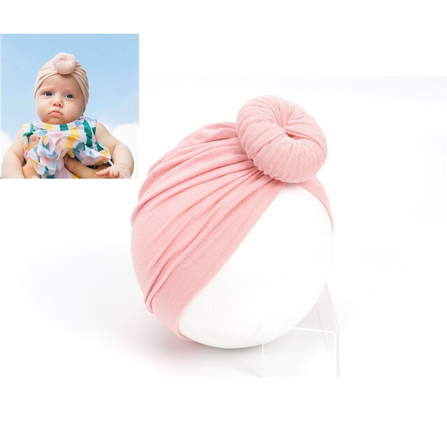 Söta småbarn barn bebis pannband flicka pannband bomull knut rosett turban pannband stretchigt flicka hårtillbehör pojke huvudbonader: B rosa