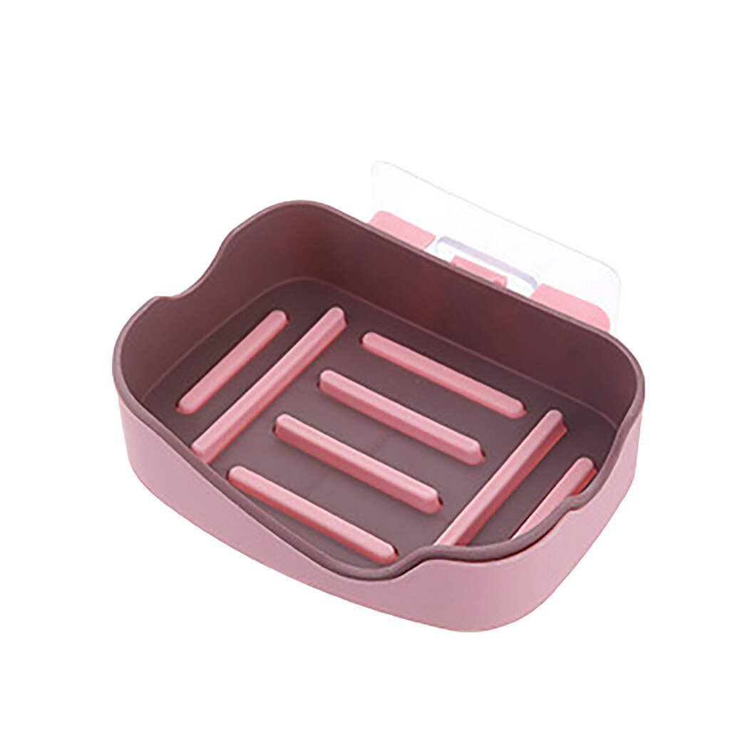 Powerful Seamless Paste Soap Box Bathroom Shelf Soap Box Practical Container Plastic Portable Soap Box With Lid 915: RD