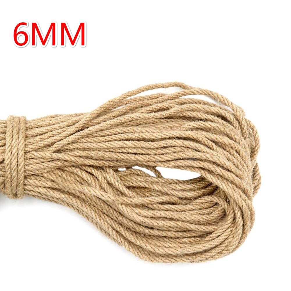 Cuerda de Yute Natural de 6mm, cordel trenzado de cáñamo de alta resistencia, cuerda de macramé, artesanía DIY, decoración hecha a mano, rascador para mascotas de 1m-50m