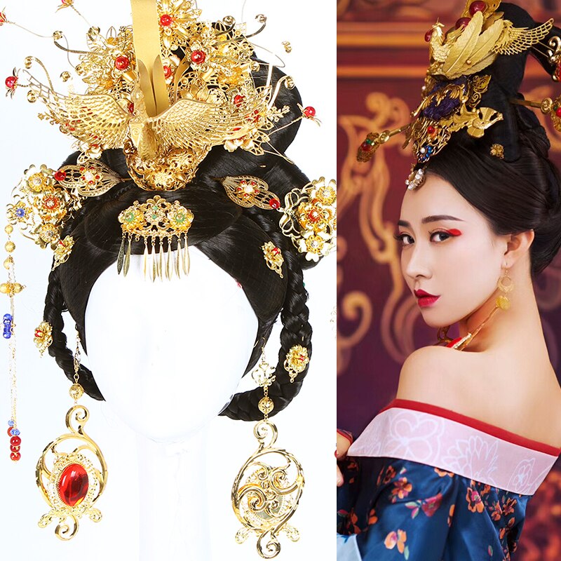 Qsj antiguo disfraz chino peluquería estilo antiguo imperial concubina Peluca de tocado