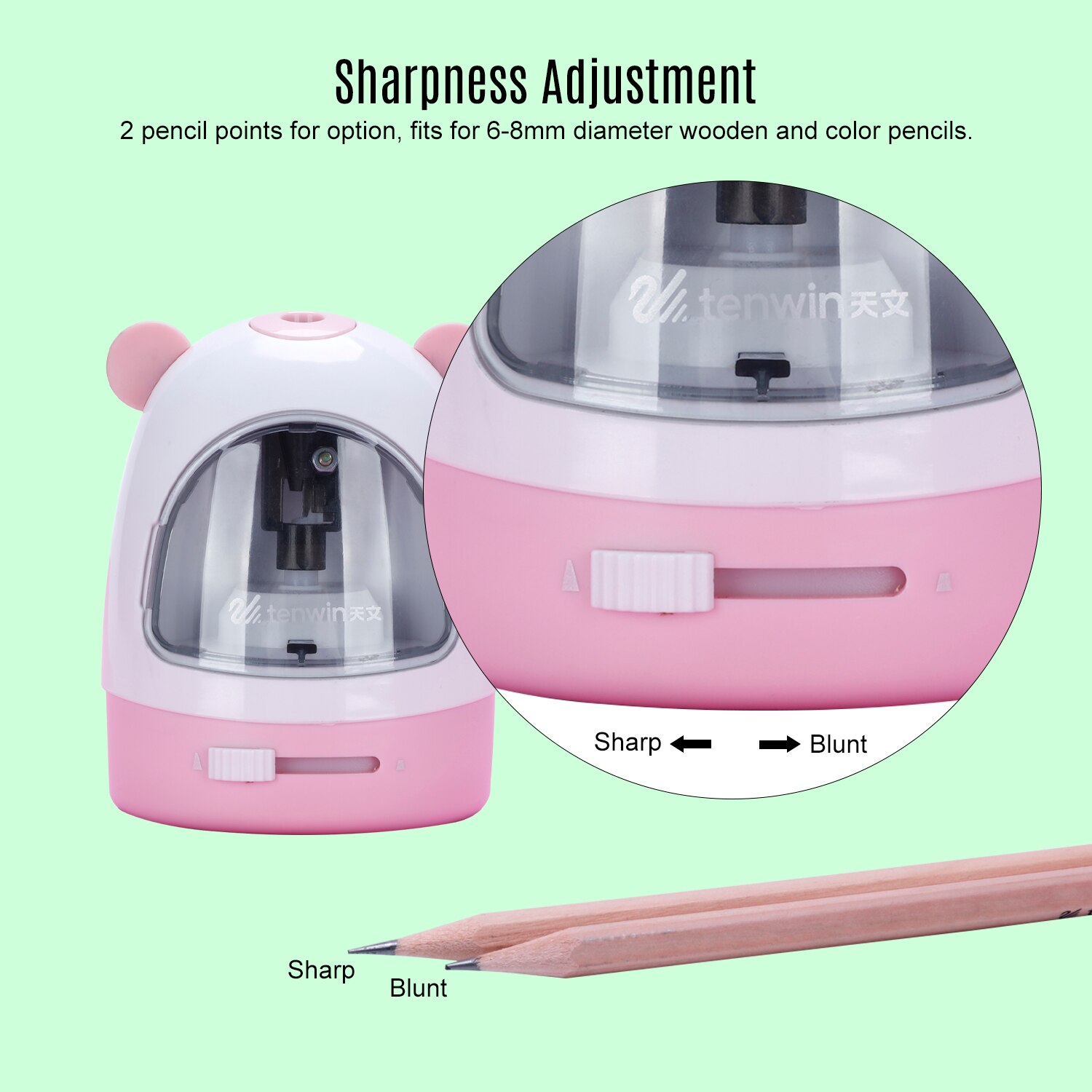 tenwin Small Durable Electric Pencil Sharpener Sharpness-adjustment Battery Operated Fast Sharpen with Replaceable Blade