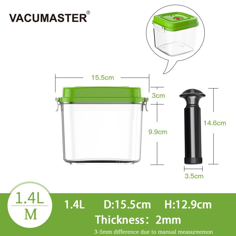Vacuum Container Large Capacity Food Saver Storage Square Plastic Containers With Pump Vacuum Container 3.0L Storage Box: 1.4L