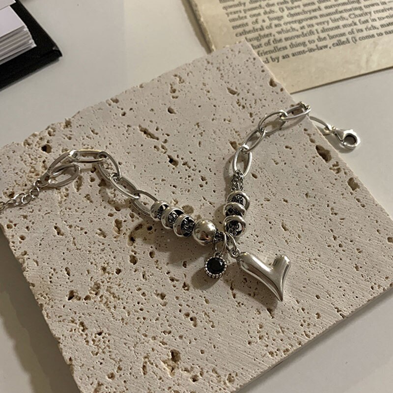 Foxanry 925 Sterling Zilveren Armband Voor Vrouwen Trendy Punk Vintage Charmante Zoete Liefde Hart Zirkoon Sieraden Verjaardagscadeaus