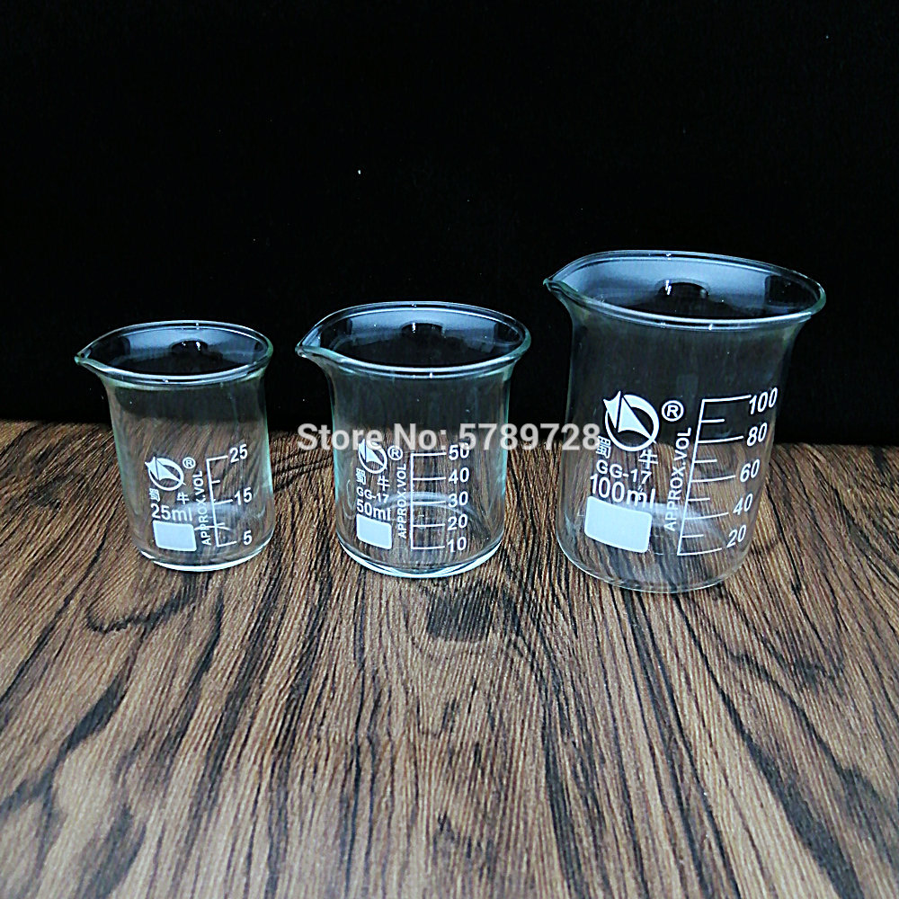 1 st kapacitet 25ml-200ml lågformsbägare kemi laboratorieborosilikatglas transparent bägare
