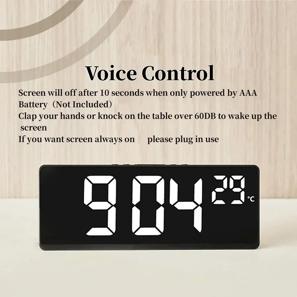 Reloj despertador LED inteligente activado por voz con alarmas duales, modo nocturno y pantalla de temperatura para dormitorio o escritorio
