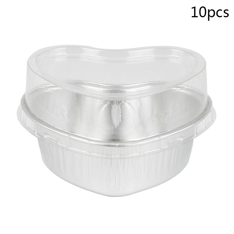 10pcs 6 Color heart-shaped aluminum foil baking cake box small tin cup cheese dessert bread packaging cup with lid: SV