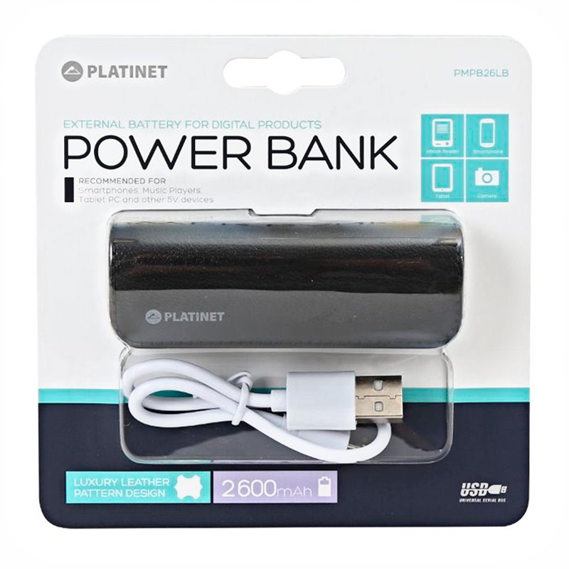 Externe Batterij Micro-Usb Power Bank 2600 Mah Kleur Zwart Platinet Huid
