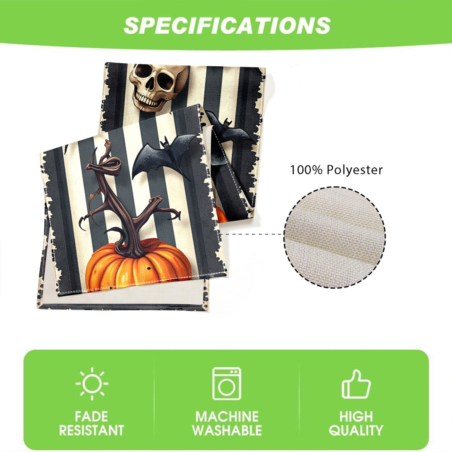 1 bordslöpare med halloween-tema, med mönster som pumpor och fladdermöss, lämplig för halloweenfester, heminredning och andra tillfällen