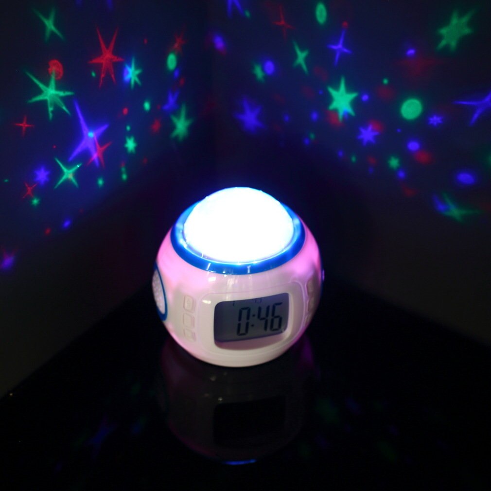 105*103*85mm vækkeur farveændring stjerne baggrundsbelysning musik projektor himmel digital projektion skrivebord ur