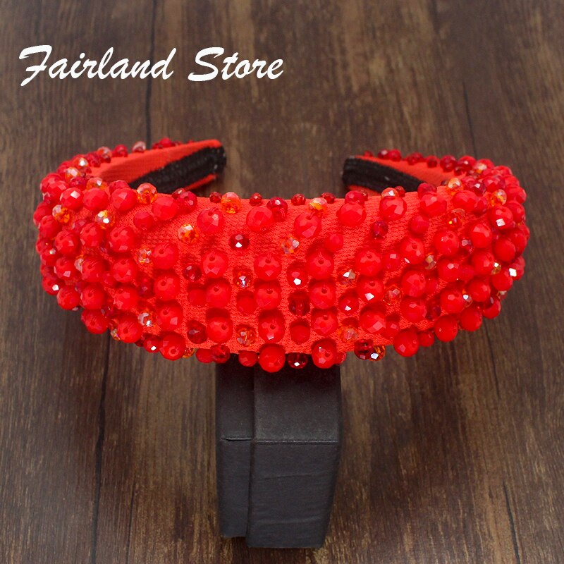 Fairland Luxury Baroque Color Full Crystal Rhinestone Beads Headhoop Star Sparkly Exaggerated Sponge Women Party Dance Headband: red