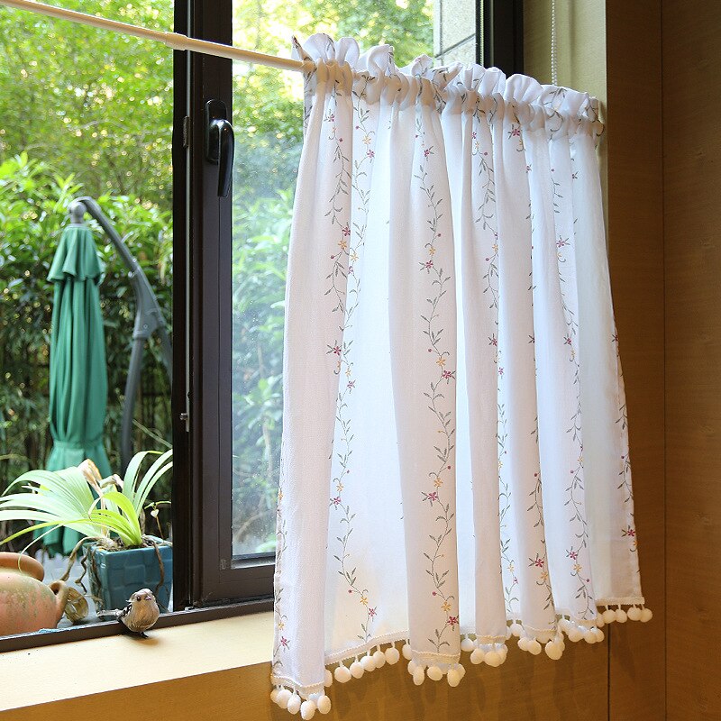 Pastoral Style Short Curtain White Tulle Curtain E... – Grandado