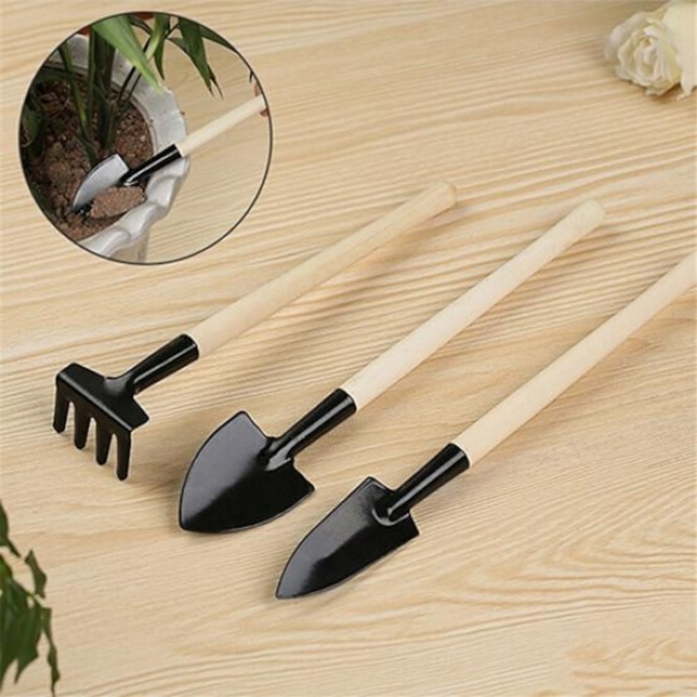 Neue Aus Holz Griff Haushalt Garten Schaufel Rechen 3-teilig Topf Blumen Pflege Mini Gärtner einstellen Freies