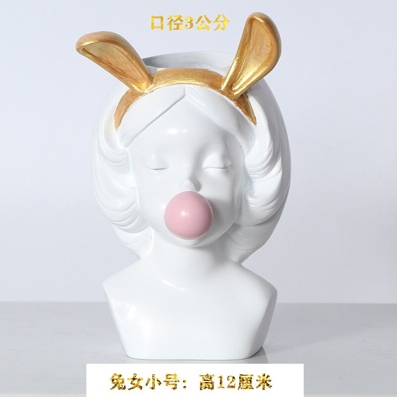 David sculpture plaster head makeup pen rinse birthday Christmas Eve tabletop decoration: Bunny Girl. White