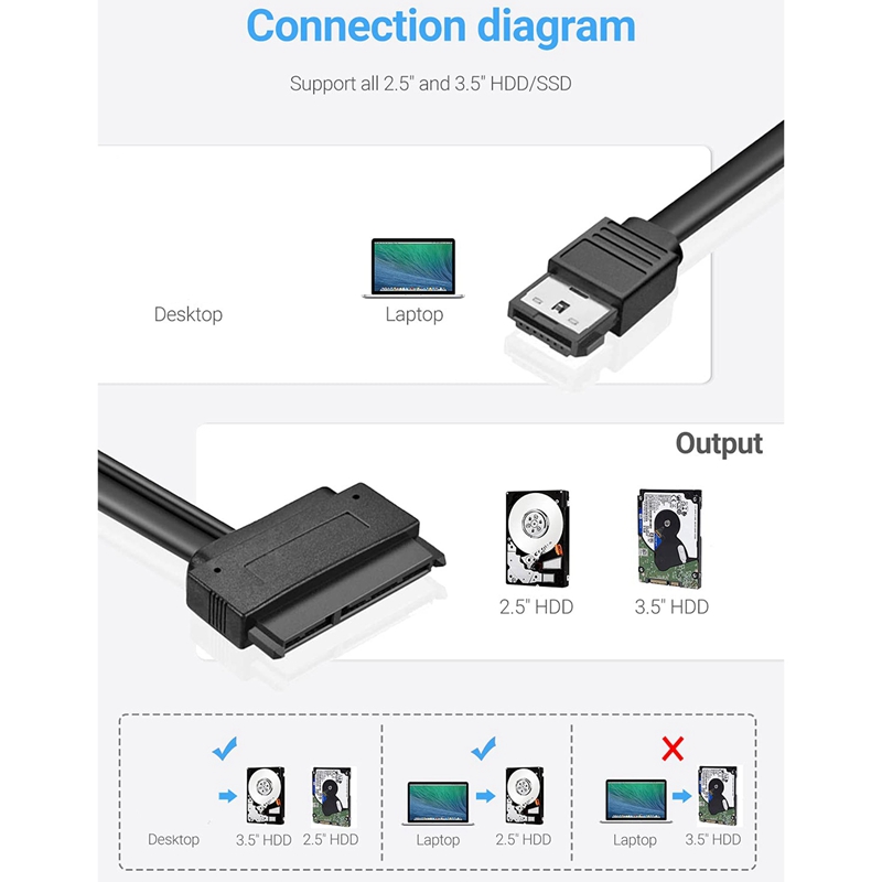 SATA 22 Pin to ESATA 2.5 SATA Hard Drive External Connections Connector Cable