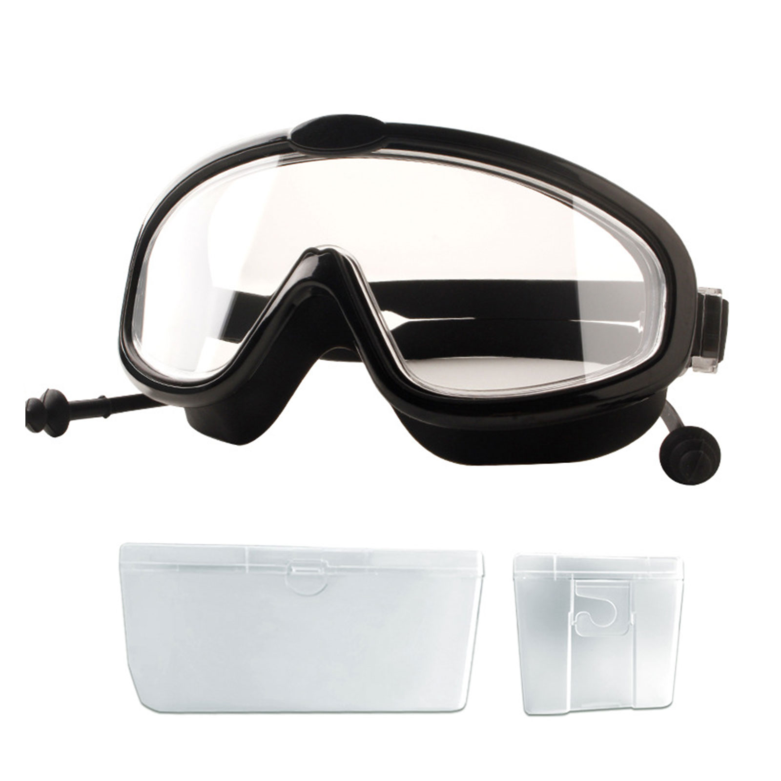 Children's Swimming Glasses Practical PC Lens Ultra-Wide View Antifog Silicone Mirror Goggles Adjustable Conjoined Earplugs: Deep Blue